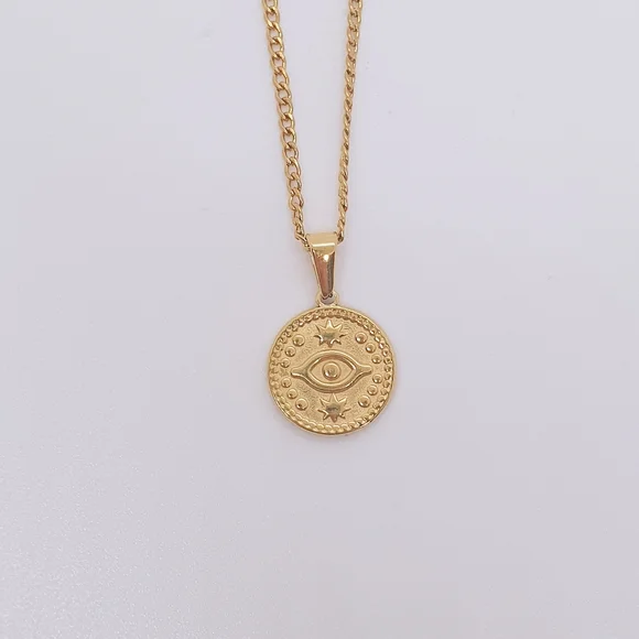 Water Resistant 18ct Gold Plated Evil Eye Necklace - Picture 2 of 4